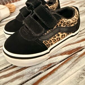 Vans Kids Black and Leopard Print Velcro Skate Sneakers